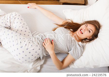 Girl sleeping in bed. Girl sleeping in bed. 24219576