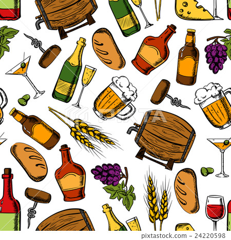 Pub whiskey, drinks, snacks seamless background Pub whiskey, drinks, snacks seamless background 24220598