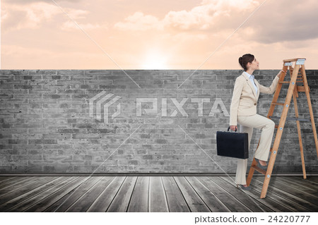Composite image of businesswoman climbing career ladder with briefcase Composite image of businesswoman climbing career ladder with briefcase 24220777