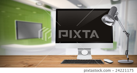 Composite image of image of a desk with computer Composite image of image of a desk with computer 24221175