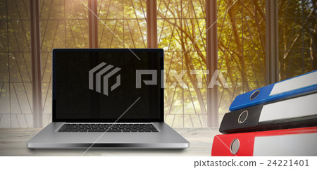 Composite image of desk with laptop Composite image of desk with laptop 24221401