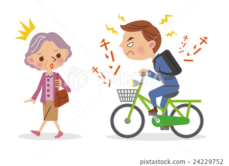 A senior who bothers a businessman driving while blowing a bell of a bicycle 24229752