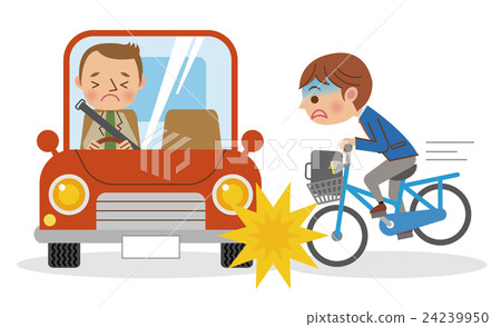 插图素材: 碰到汽车的男学生乘自行车 查看全部