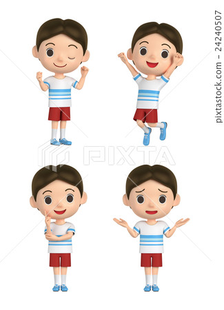 3D例證 - 穿T卹杉和採取各種各樣的姿勢的男孩 3D例證 - 穿T卹杉和採取各種各樣的姿勢的男孩 24240507