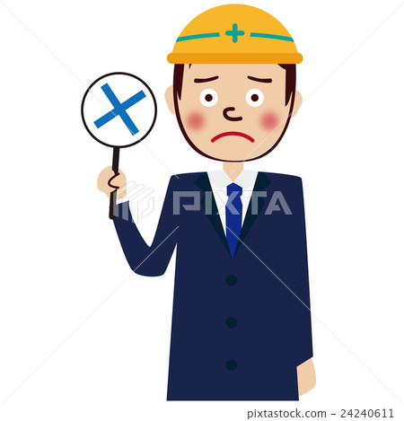 Men's upper body part of a navy blue suit wearing a yellow helmet 24240611