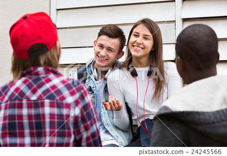 Group of teenage friends relaxing and chatting 24245566