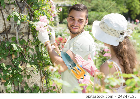 Young couple gardening. Young couple gardening. 24247153