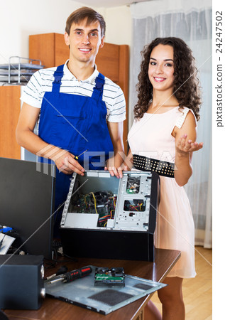 PC engineer working with cables PC engineer working with cables 24247502