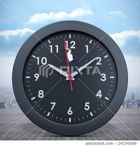 Composite image of businessman bending and pushing 24250086