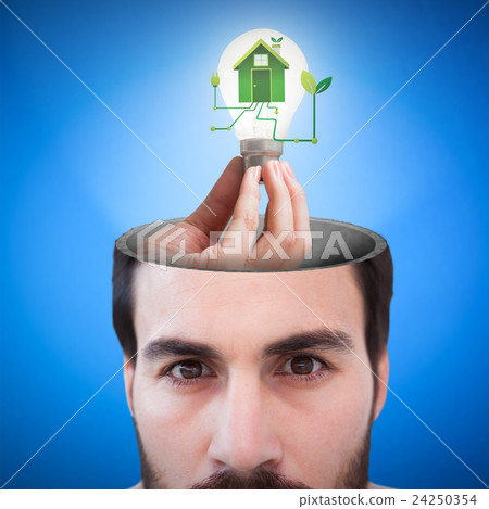 Composite image of hand holding environmental light bulb Composite image of hand holding environmental light bulb 24250354