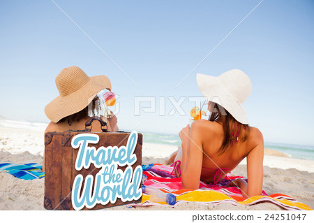 Composite image of travel the world message on an old suitcase 24251047