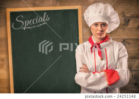 Composite image of pretty chef standing with arms crossed Composite image of pretty chef standing with arms crossed 24251148