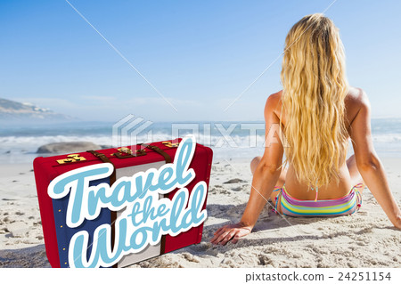 Composite image of travel the world message on a french suitcase Composite image of travel the world message on a french suitcase 24251154