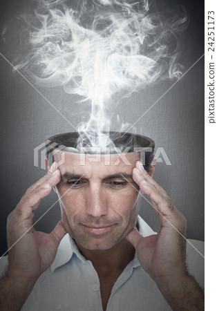 Composite image of handsome man thinking with hand on forehead Composite image of handsome man thinking with hand on forehead 24251173