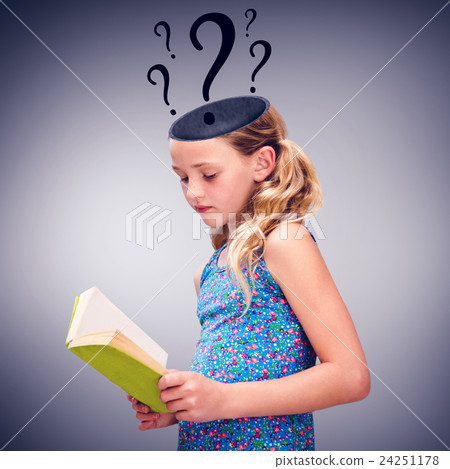 Composite image of girl reading book in library Composite image of girl reading book in library 24251178