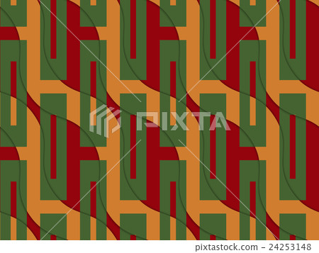 Retro 3D orange and red wavy with green rectangles 24253148