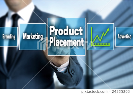 Product Placement touchscreen is operated by businessman Product Placement touchscreen is operated by businessman 24255203