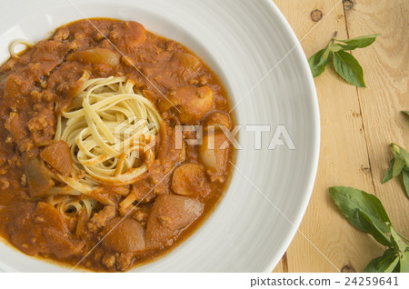 fresh homecook spaghett on wooden table 24259641