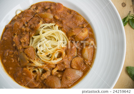 fresh homecook spaghett on wooden table 24259642