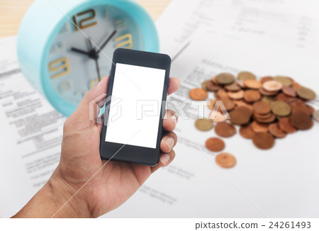 Man hands using smart phone white screen Man hands using smart phone white screen 24261493