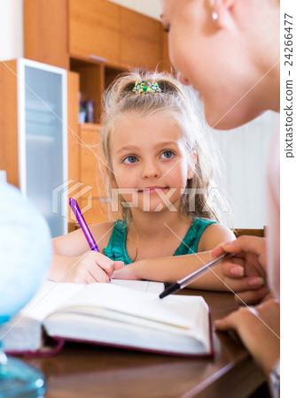 Happy mother helping little daughter Happy mother helping little daughter 24266477