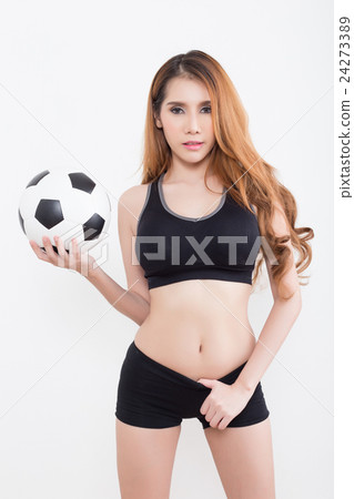 Young sexy woman with soccer ball Young sexy woman with soccer ball 24273389