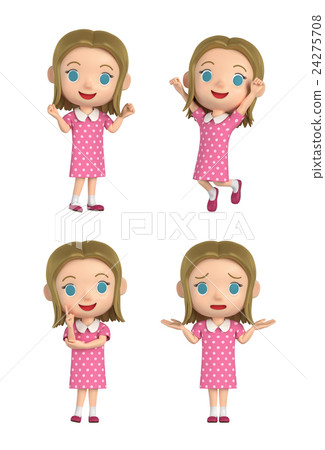 3D illustration - a girl posing with wearing a polka-dotted dress 3D illustration - a girl posing with wearing a polka-dotted dress 24275708