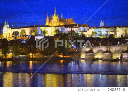 Pargue at dusk, Charles Bridge and Prague Castle 24282340