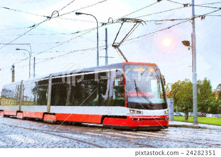 High-tech trams on bridge, Prague 24282351