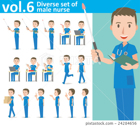 Male volunteer nurse in blue uniform 6 (Set various illustrations and poses illustration) 24284656