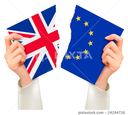 Two torn flags - EU and UK in hands. Brexit concep 24284726