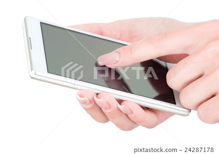 Hand holding big touchscreen smart phone Hand holding big touchscreen smart phone 24287178
