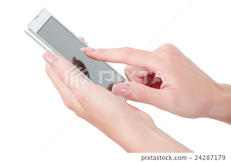 Hand holding big touchscreen smart phone Hand holding big touchscreen smart phone 24287179