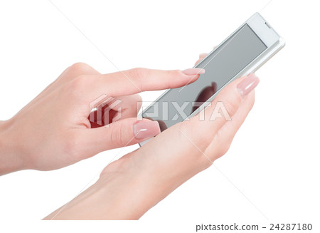 Hand holding big touchscreen smart phone Hand holding big touchscreen smart phone 24287180