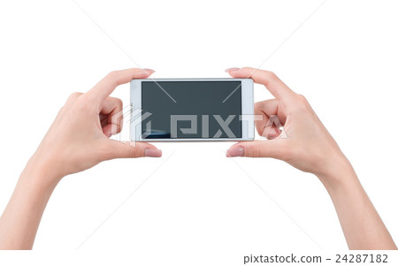 Hand holding big touchscreen smart phone Hand holding big touchscreen smart phone 24287182