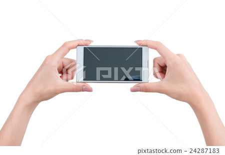 Hand holding big touchscreen smart phone 24287183