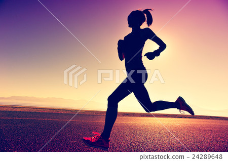 fitness woman runner running on sunrise seaside 24289648