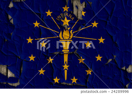 裂開牆上的印第安納州旗特寫紋理背景（高分辨率 3D CG 渲染∕著色插圖） 24289996