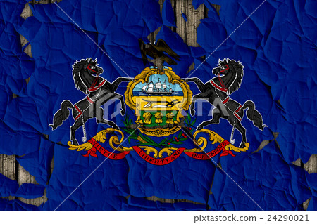 裂開牆上的賓夕法尼亞州旗特寫紋理背景（高分辨率 3D CG 渲染∕著色插圖） 24290021