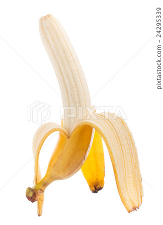 Half peeled banana isolated on a white background Half peeled banana isolated on a white background 24295339