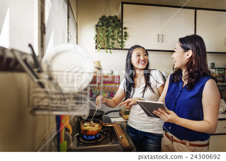 Sisters Happiness Cooking Activity Concept Sisters Happiness Cooking Activity Concept 24300692