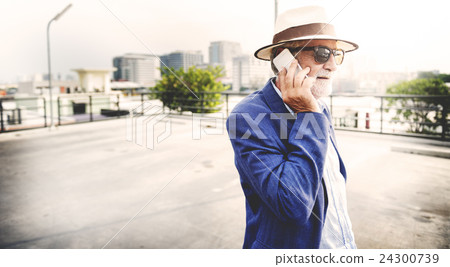 Senior Man Mobile Phone Communication Connection Technology Concept Senior Man Mobile Phone Communication Connection Technology Concept 24300739