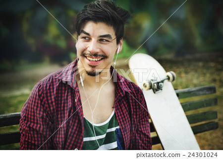 Skateboarding Sitting Relaxation Park Holiday Concept Skateboarding Sitting Relaxation Park Holiday Concept 24301024