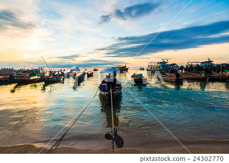 Fishing transport boat on Koh Tao beach warm light Fishing transport boat on Koh Tao beach warm light 24302770