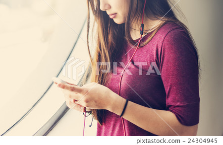 Woman Listening Music Media Entertainment Relaxation Concept 24304945