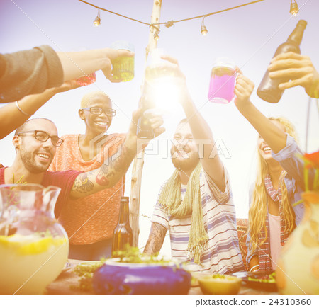 Beach Cheers Celebration Friendship Summer Fun Dinner Concept 24310360