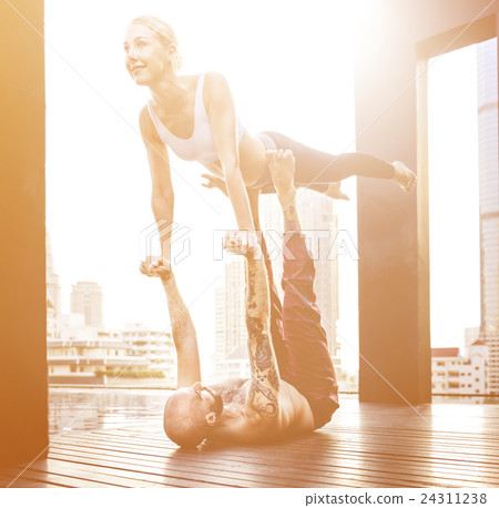 Yoga Class Practice Pose Training Concept Yoga Class Practice Pose Training Concept 24311238