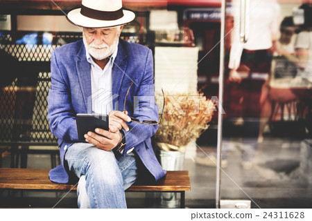 Senior Man Digital Tablet Communication Connection Technology Concept 24311628