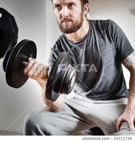 Athlete Attractive Gym Equipment Fitness Hobby Concept Athlete Attractive Gym Equipment Fitness Hobby Concept 24311738
