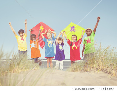 Group of Kids Playing on Beach Group of Kids Playing on Beach 24313368